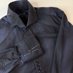 Bogosse Men's Navy Button Up Casual Long Sleeve Shirt Size 4 (L) Cuff Sleeves